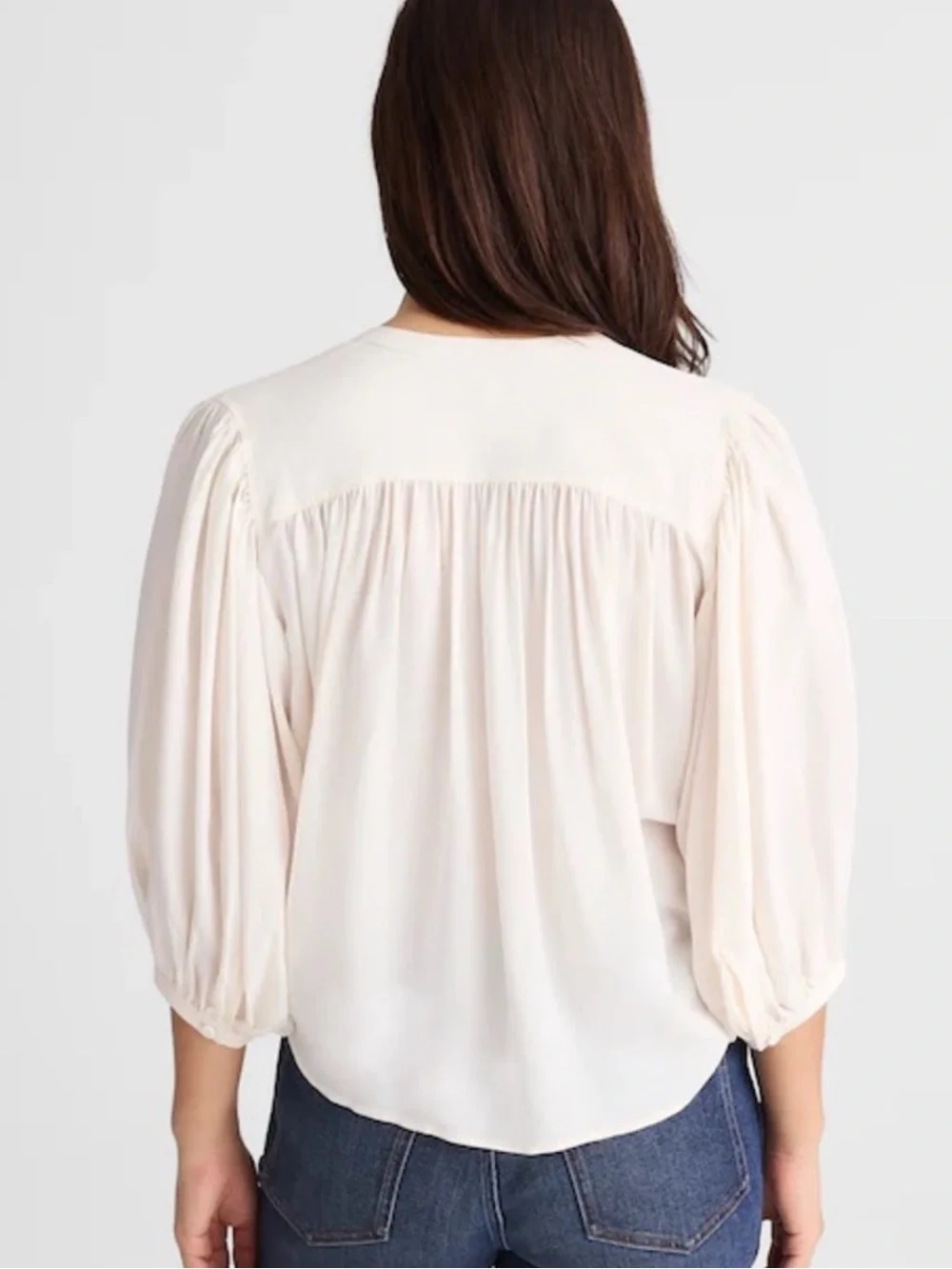 Madewell Puff-Sleeve Button-Front Blouse in Cream NWT Size Medium